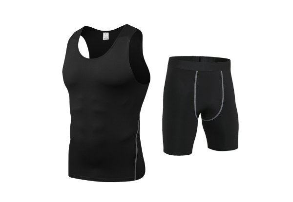 Men Compression Quick Dry Running Vest & Shorts - Six Sizes Available