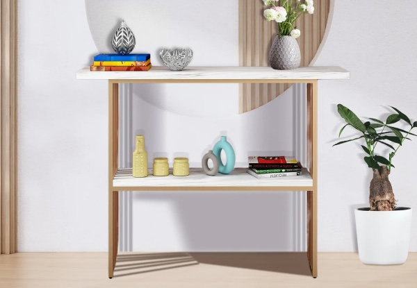 Marble Entryway Console Table with Two-Tier Storage