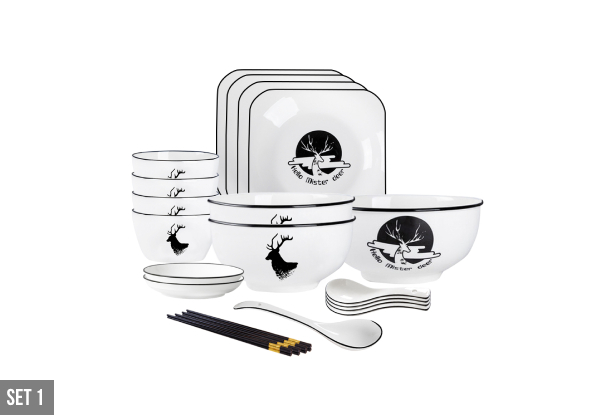 White Antler Printed Ceramic Dinnerware Crockery Set - Eight Options Available