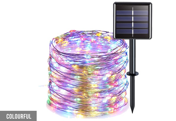 Copper Wire 100 LED Solar String Lights - Three Colours Available