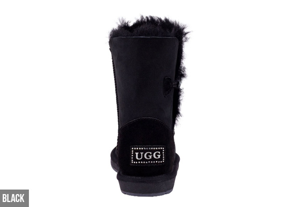 Auzland Women’s 'Beetta' Short Crystal Button Sheepskin UGG Boots - Three Colours Available