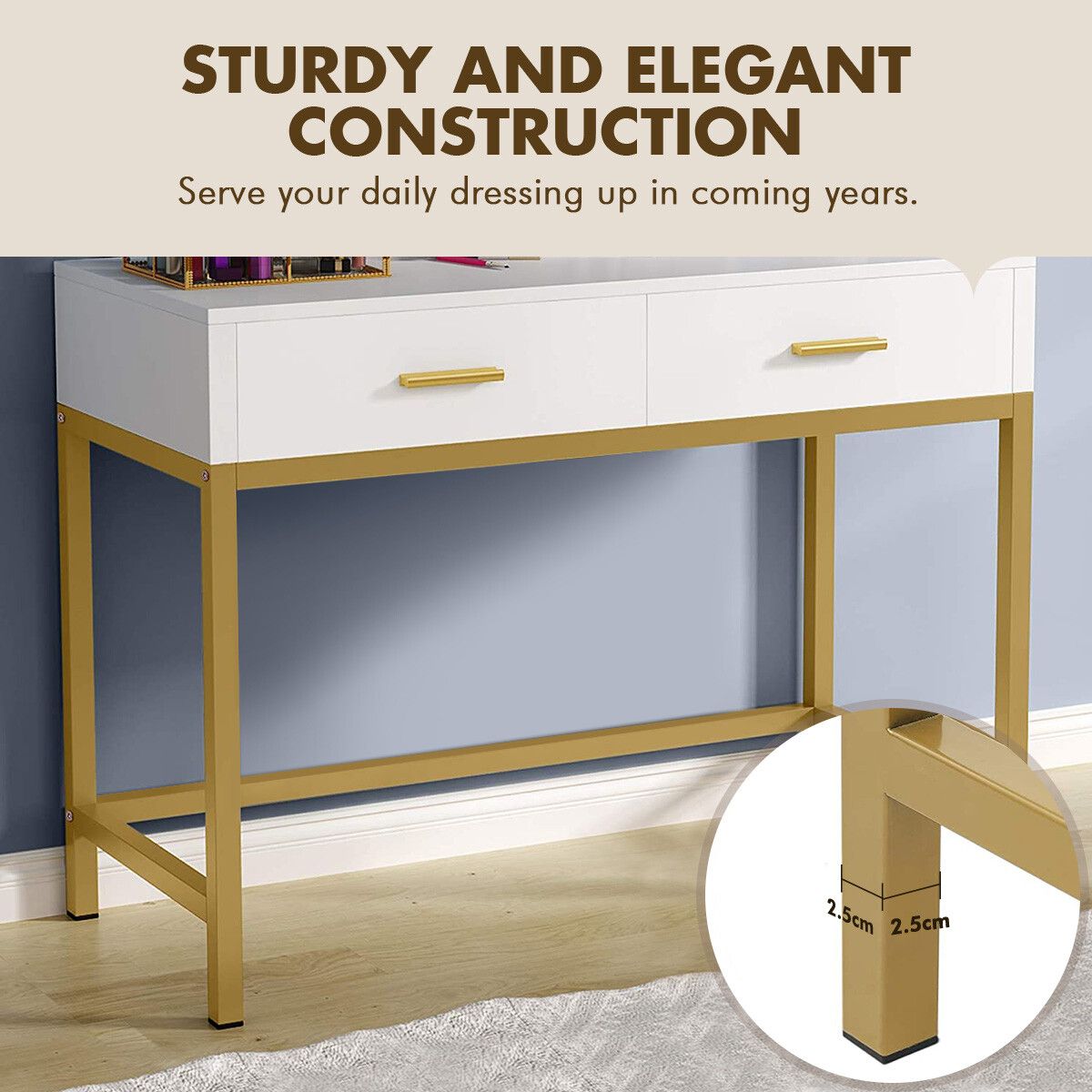 Dressing Table & Stool Set with Nine-LED Mirror