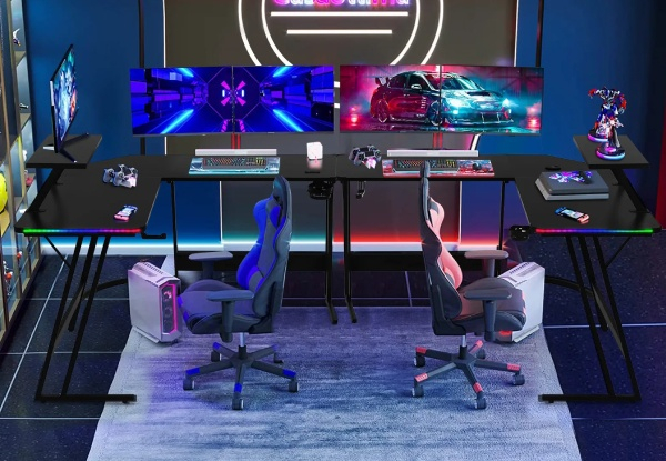 130cm L-Shaped LED Gaming Desk Computer Office Workstation with Wireless Charger