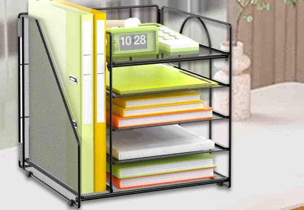 Five-Tier Paper Tray Organiser with File Holder
