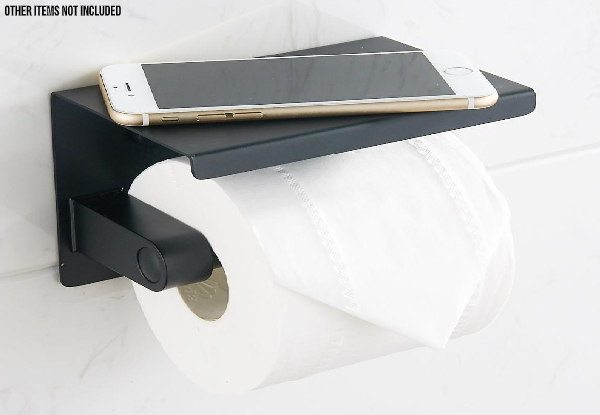 Black Stainless Steel Toilet Paper Roll Holder with Shelf