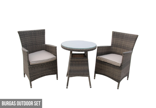 Three-Piece Outdoor Rattan Set incl. Two Chairs & Small Table - Two Options Available