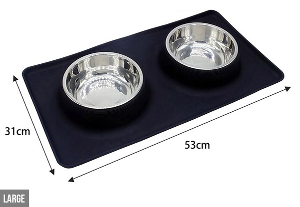 Stainless Steel Dog Bowl & Silicone Mat Set -  Two Sizes Available