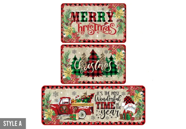 Three-Piece Christmas Washable Non-Slip Kitchen Mat Set - Four Styles Available