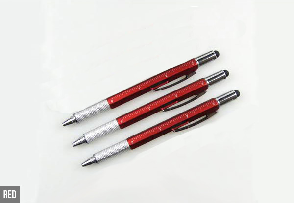 Three-Pack of Multi-Functional Pens with Screwdriver, Level & Ruler