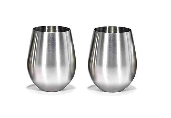 Two-Pack Stainless Steel Stemless Wine Glasses - Option for Four-Pack