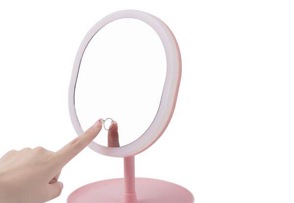 Rechargeable LED Light Touch Screen Makeup Vanity Mirror with Round Tray