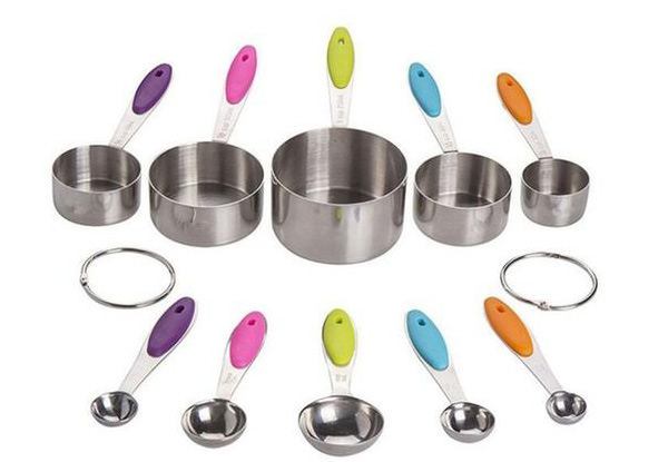 Ten-Piece Stainless Steel Measuring Spoons & Cups Set