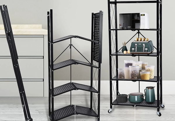 Foldable Five-Tier Kitchen Trolley Rack with Wheels