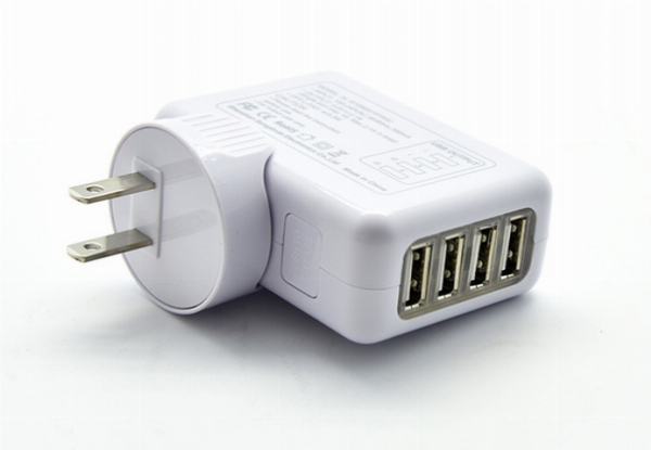 Four-Port USB Travel Charger with International Adaptors