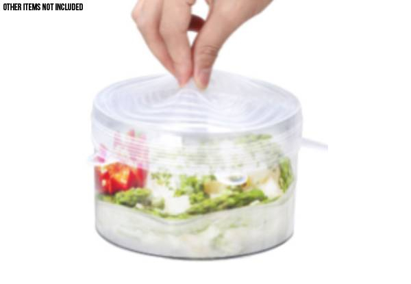 Pack of Six Food Container Reusable Stretch Lids - Four Colours Available