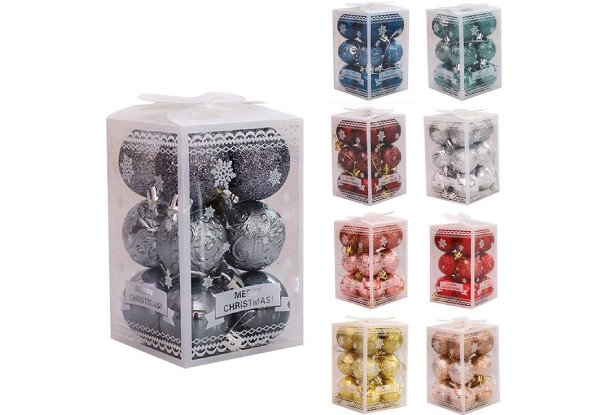 12-Pack Christmas Baubles - Nine Colours Available