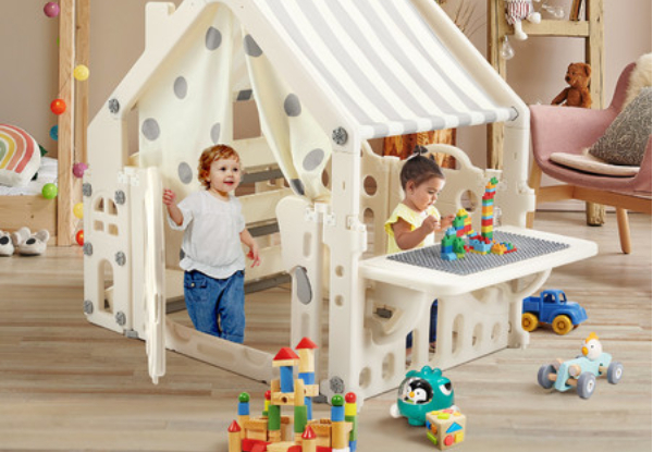 Kids Cubby Playhouse with Building Block Table - Two Colours Available