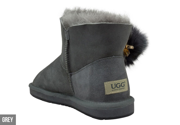 Auzland Women's Mini Pom Pom Diamante Button UGG Boots - Three Colours Available