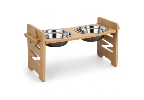 Adjustable Bamboo Raised Double Pet Bowl
