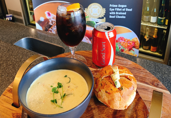 Seafood Chowder with Rēwena Bread & a 
Soft Drink for One Person