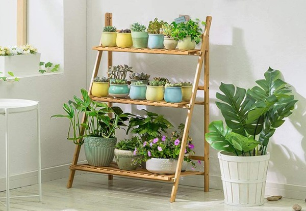 Three-Tier Bamboo Ladder Plant Stand