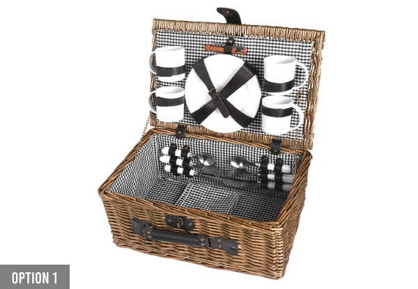Four-Person Deluxe Willow Blanket Carry Trip Picnic Basket Set - Four Options Available