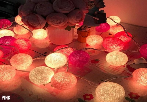 Battery Powered Cotton Ball String Lights - Five Colours Available
