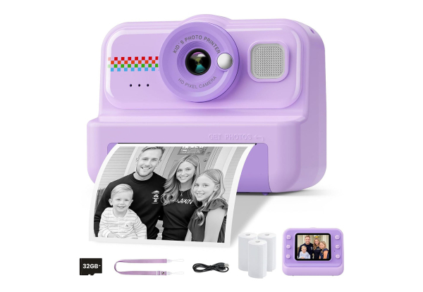1080P HD Kids Instant Print Camera with Three Rolls Print Paper - Available in Four Colours