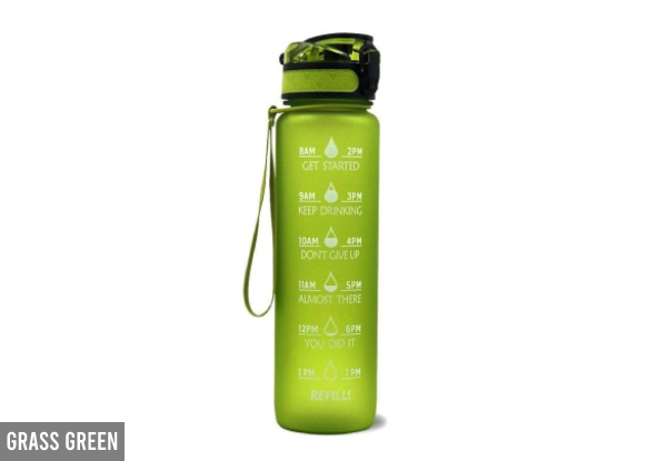 One-Litre Drinking Bottle with Time Marker - Available in Seven Colours