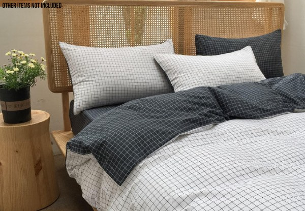 Three-Piece Cotton Duvet Cover Set in Classic Black/White Grid - Two Sizes Available