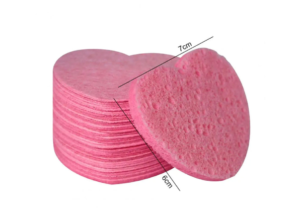 50-Pcs Heart-Shaped Cotton Cleansing Sponge - Two Colours Available