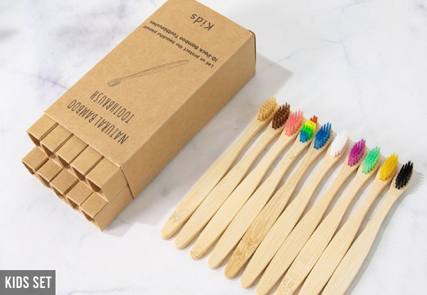 10-Pack of Environmental Bamboo Toothbrushes - Option for Adult or Kids Set