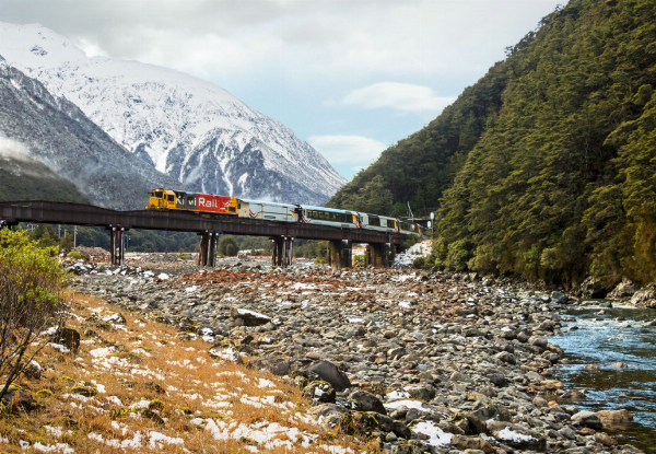 One-Night TranzAlpine 'Heart of the West Coast' Experience for Two People incl. Return Train & Accommodation - Option for Two-Night & to incl. Shanty Town Experience or Guided Punakaiki Blowholes Tour