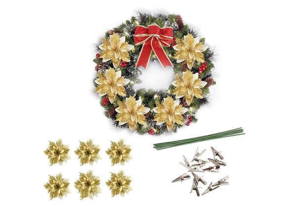 12-Piece Artificial Christmas Poinsettia Flowers - Three Colours Available