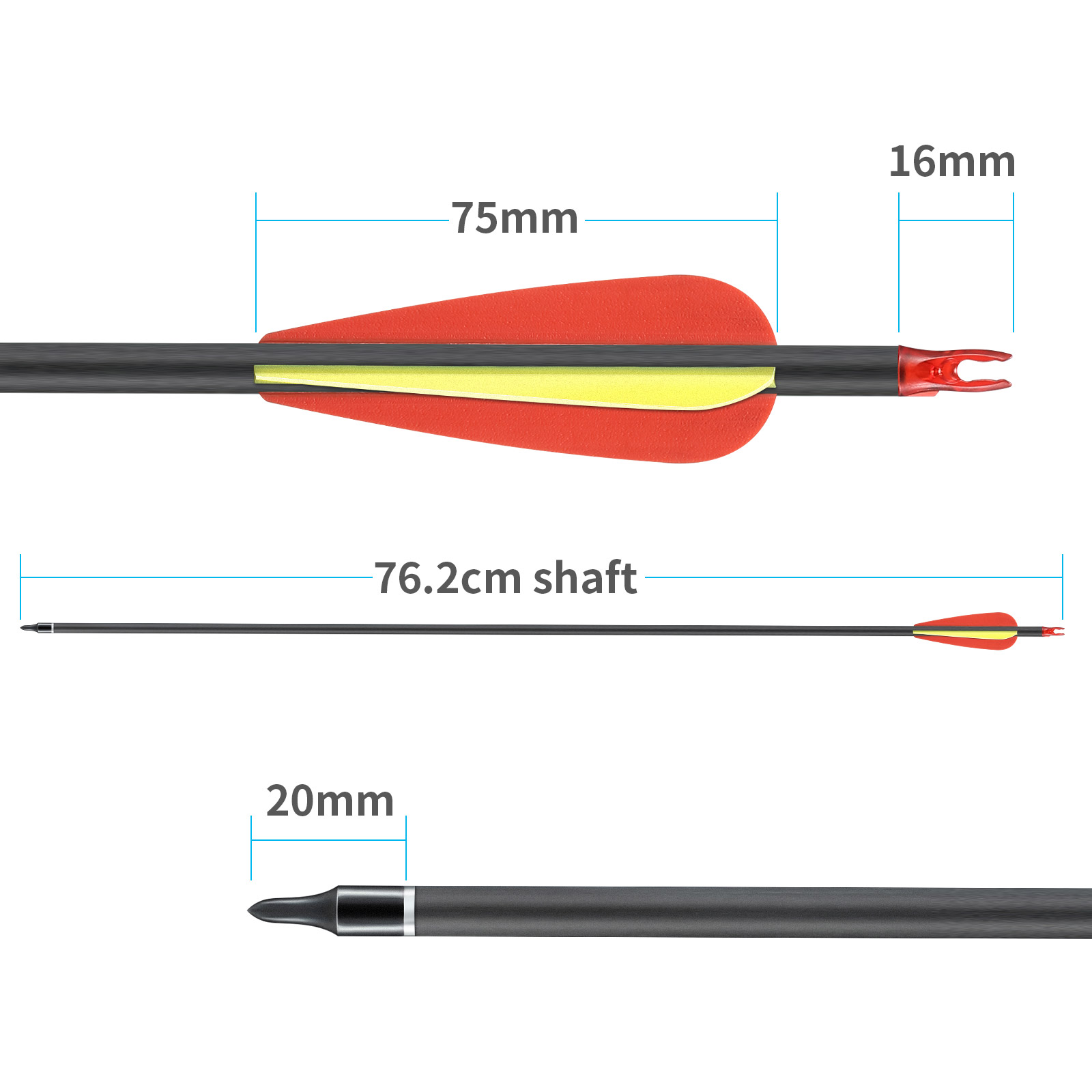 Ten-Piece 70lbs Versatile Carbon Arrow Set