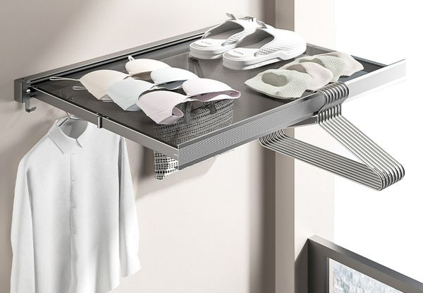 Wall Mounted Retractable Drying Rack with Six-Hooks - Two Colours Available