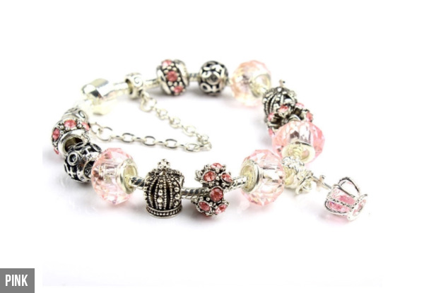 Retro Crystal Crown Beaded Bracelet - Six Colours Available