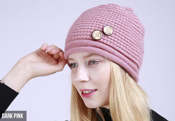 Knitted Button Beanie - Eight Colours Available
