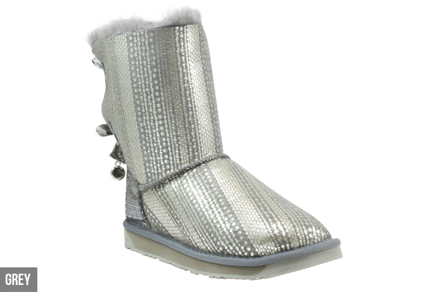 Aussie Connection Women’s Short Sequin Double Ribbon Sheepskin UGG Boots - Two Colours Available