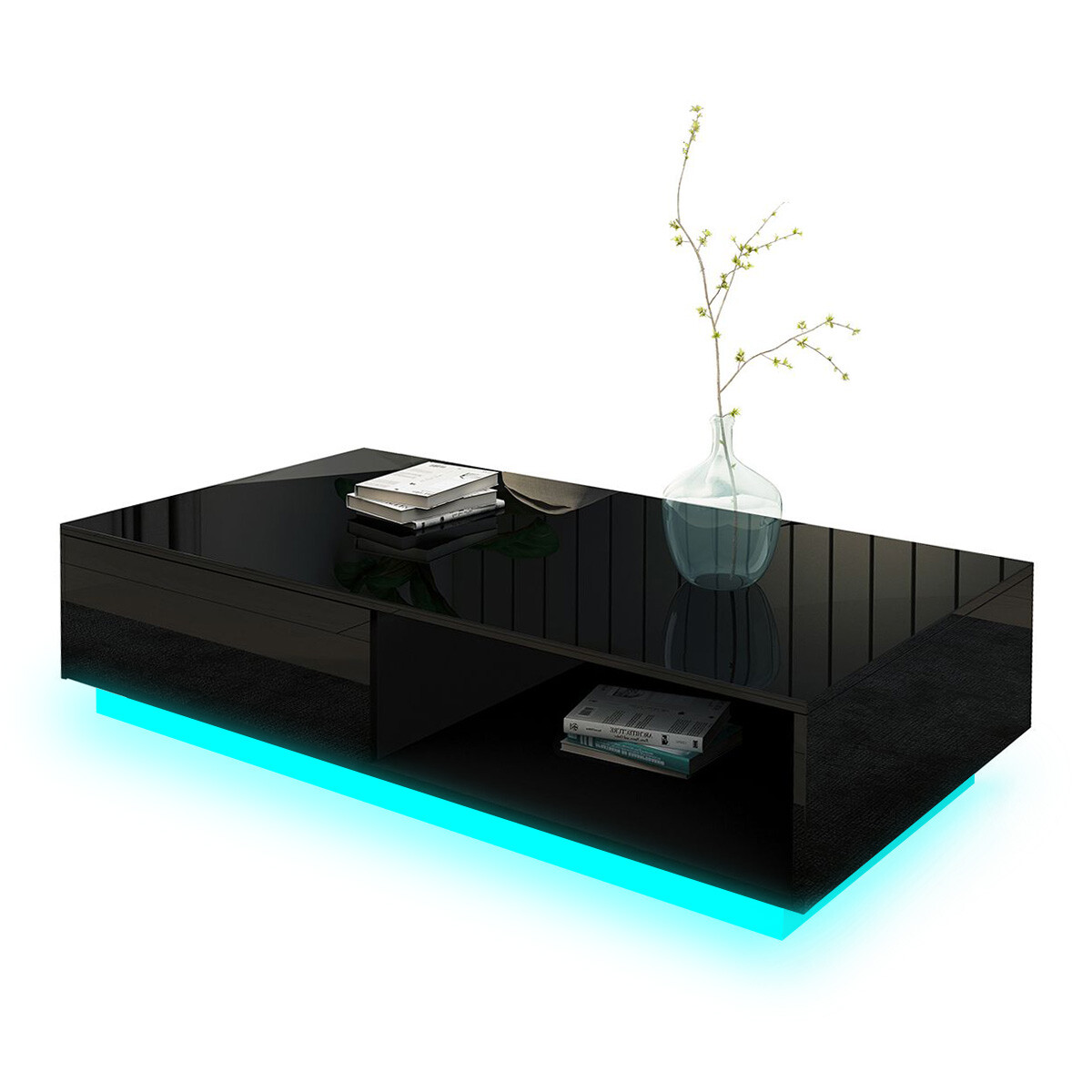 High-Gloss LED Rectangle Coffee Table with Drawer - Two Colours Available