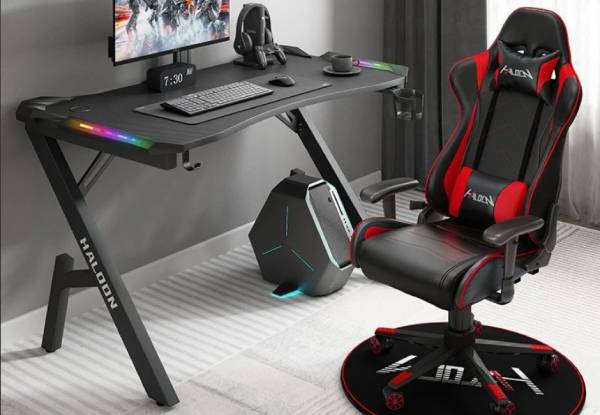 Gaming K-Shaped Desk with LED Light