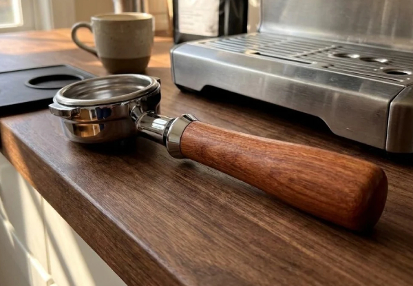 58mm Coffee Bottomless Portafilter with Rosewood Handle Compatible with E61