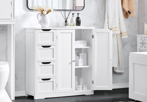 Four-Drawer Bathroom Floor Cabinet - Two Colours Available