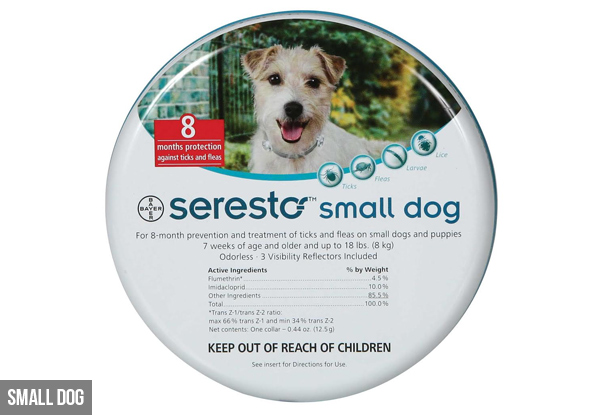 Seresto Eight-Month Flea Collar for Cats or Dogs - Three Sizes Available incl. Free Metro Delivery
