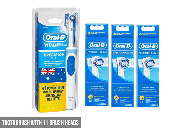 Genuine Oral B Precision Clean Rechargeable Toothbrush & Three-Pack Replacement Heads - Three Options Available- Elsewhere Pricing $87.90