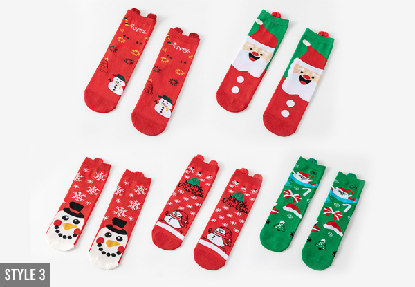 Five Pair Women's Christmas Socks - Available in Three Styles & Option for 10 Pairs