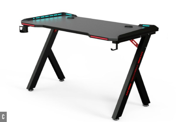Gaming Desk with Headphone Hook and Built-In RGB Lighting - Three Sizes Available