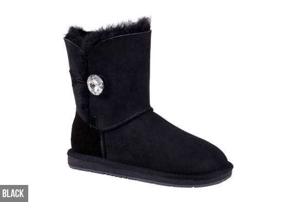 Auzland Women’s 'Beetta' Short Crystal Button Sheepskin UGG Boots - Three Colours Available