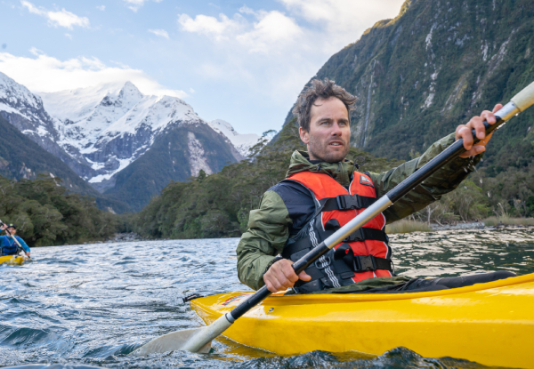 Milford Sound Overnight Cruise for Two People in a Twin/Double Private Cabin with Ensuite incl. Three-Course Buffet Dinner, Breakfast, & Activities incl. Kayaking or a Small Tender Craft