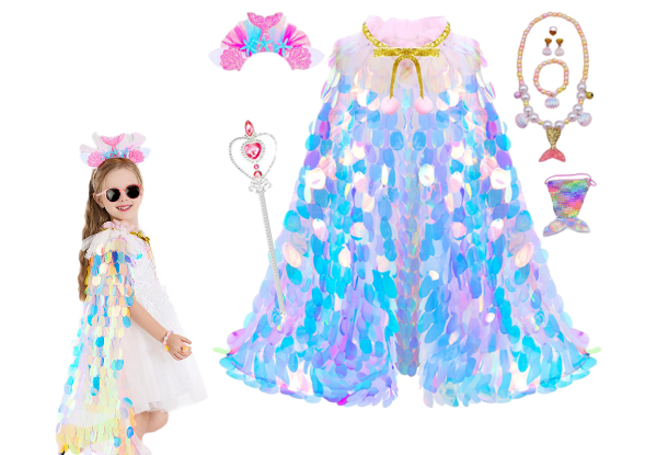 Nine-Piece Mermaid Princess Dress-Up Cape Kit - Option for Two Kits